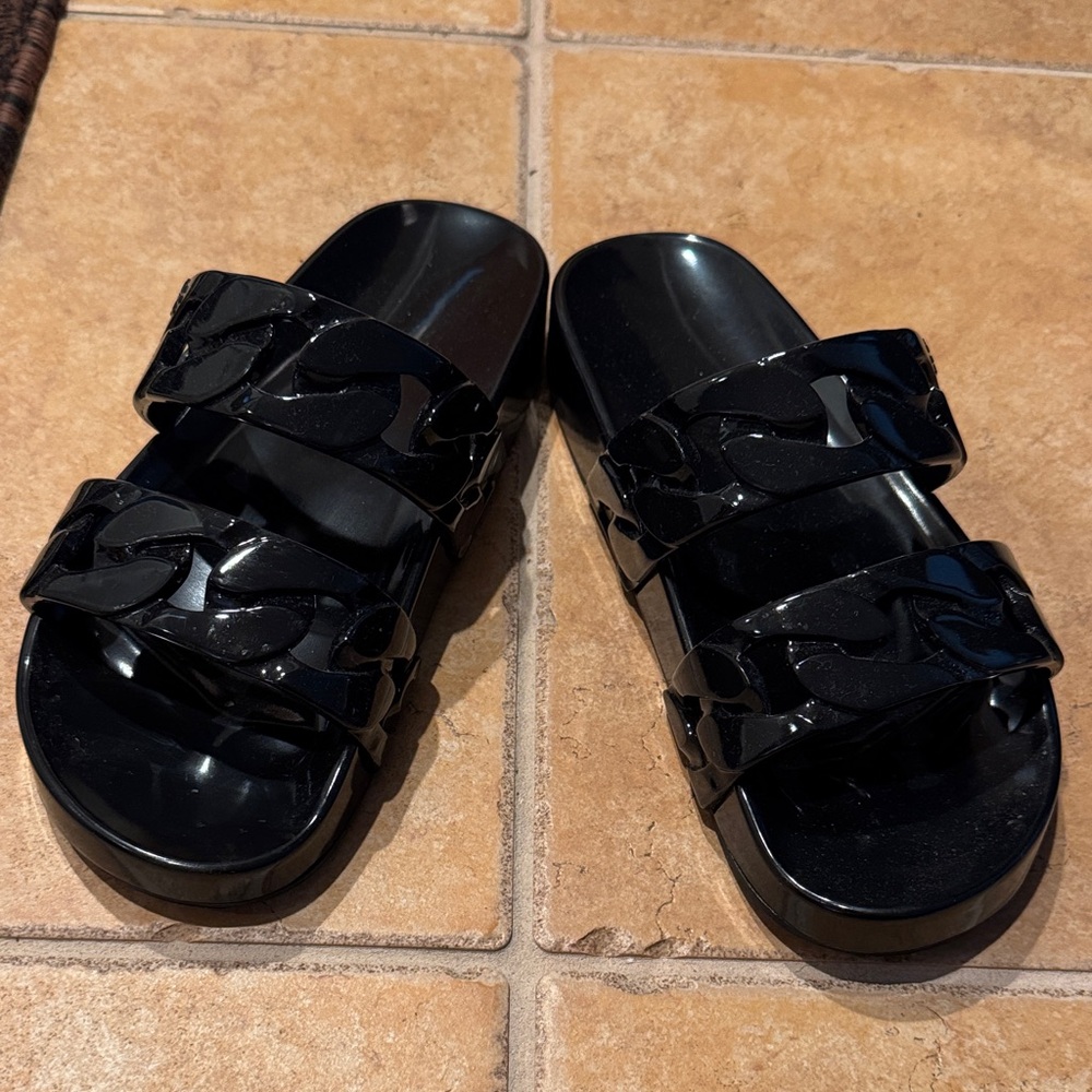Tory Burch Adrien Black Jelly Lightweight Flat Slide Sandal Size 8 - like new